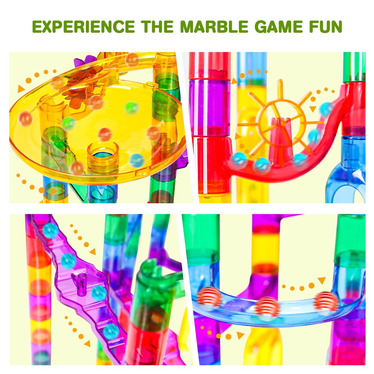 Meland Marble Run - 132 Pcs Marble Maze Kit for Kids 3-12 | Glow & Translucent Pieces