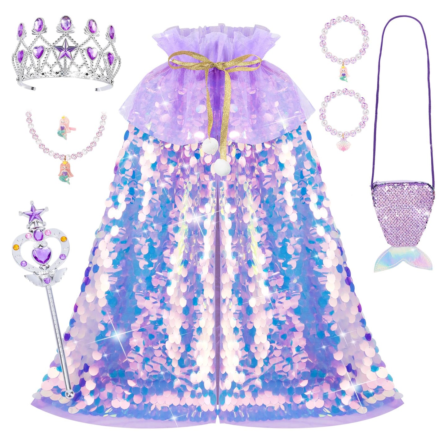 Meland Gift for Girls 3-8 | Mermaid Cape Dress-Up Set & Accessories