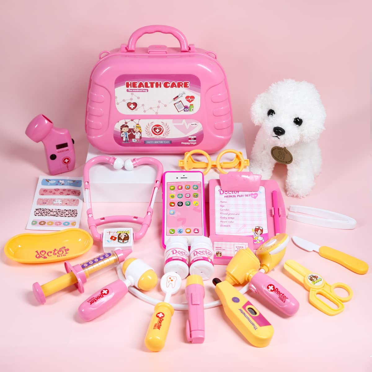 Meland Toy Doctor Kit for Girls | Pretend Play Doctor Set with Carrying Case, Stethoscope & Dress-Up Costume