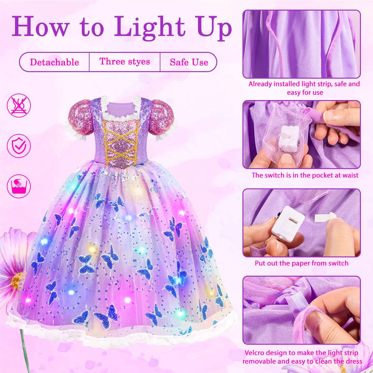 Meland Princess Light-Up Dress for Girls (Ages 3-10) - Enchanting Costume & Accessory Set