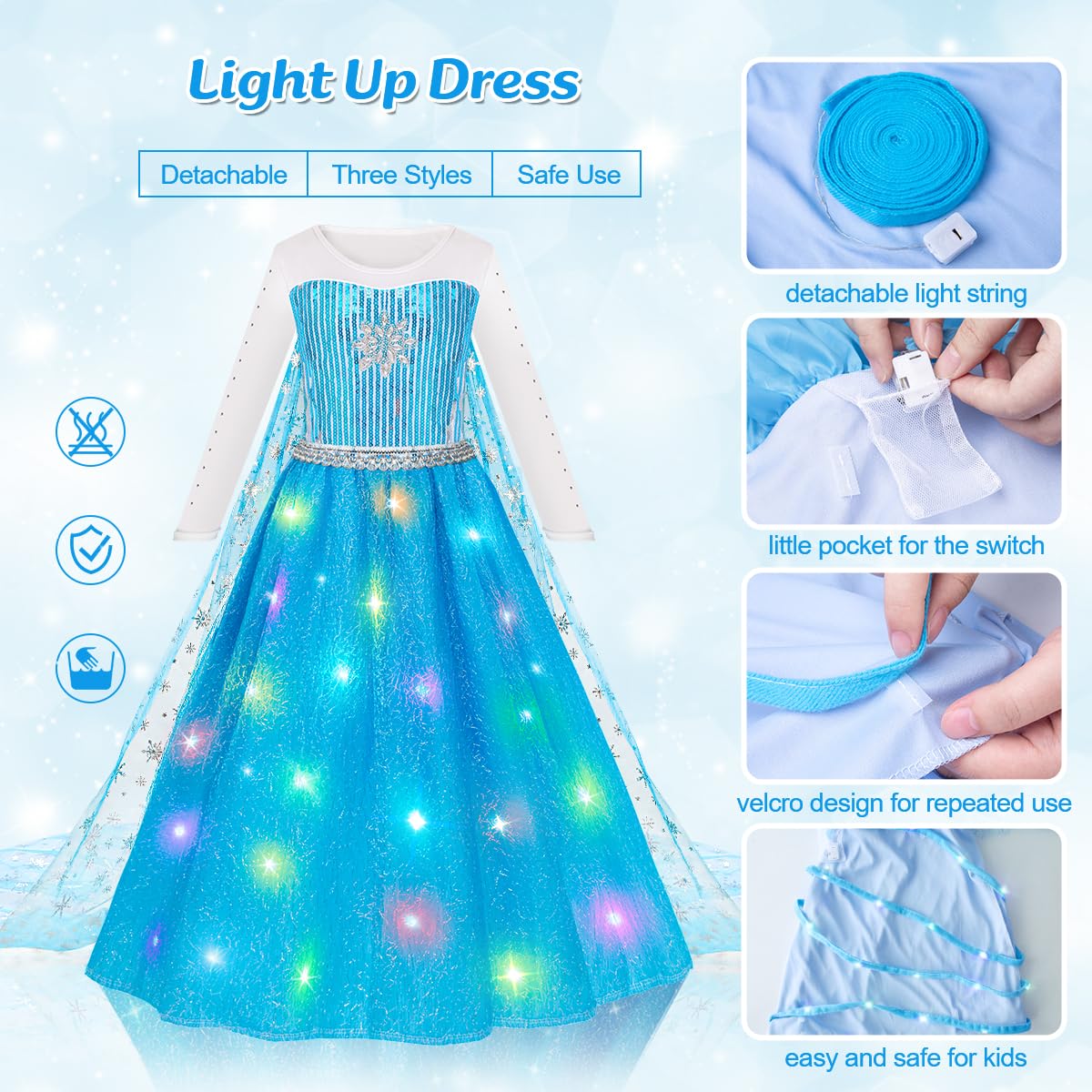 Meland Princess Dress Up for Girls – Light Up Costume for Ages 3-10