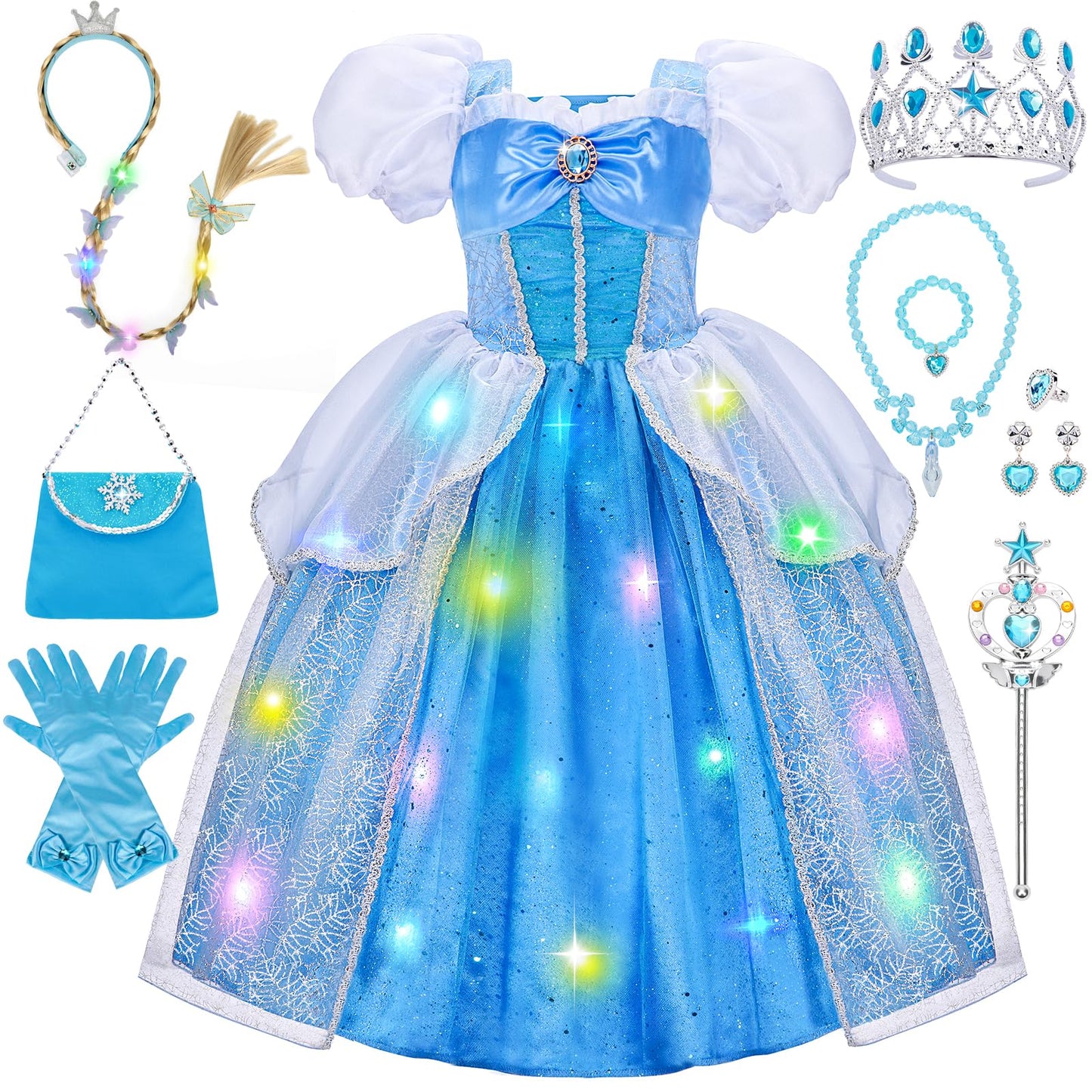 Meland Princess Dress Up for Girls – Light-Up Costume (Ages 3–10)