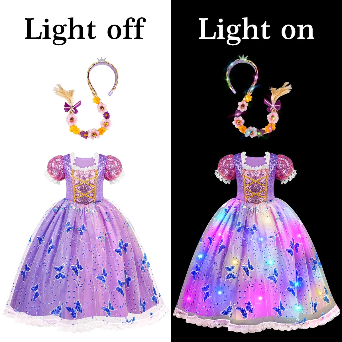 Meland Princess Light-Up Dress for Girls (Ages 3-10) - Enchanting Costume & Accessory Set