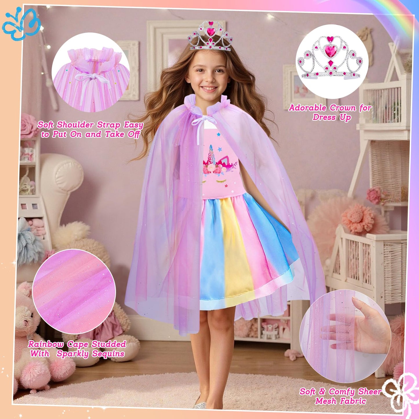Meland Princess Dress Up Kit for Girls – Cape, Tops, Skirts & Accessories (Ages 3-8)