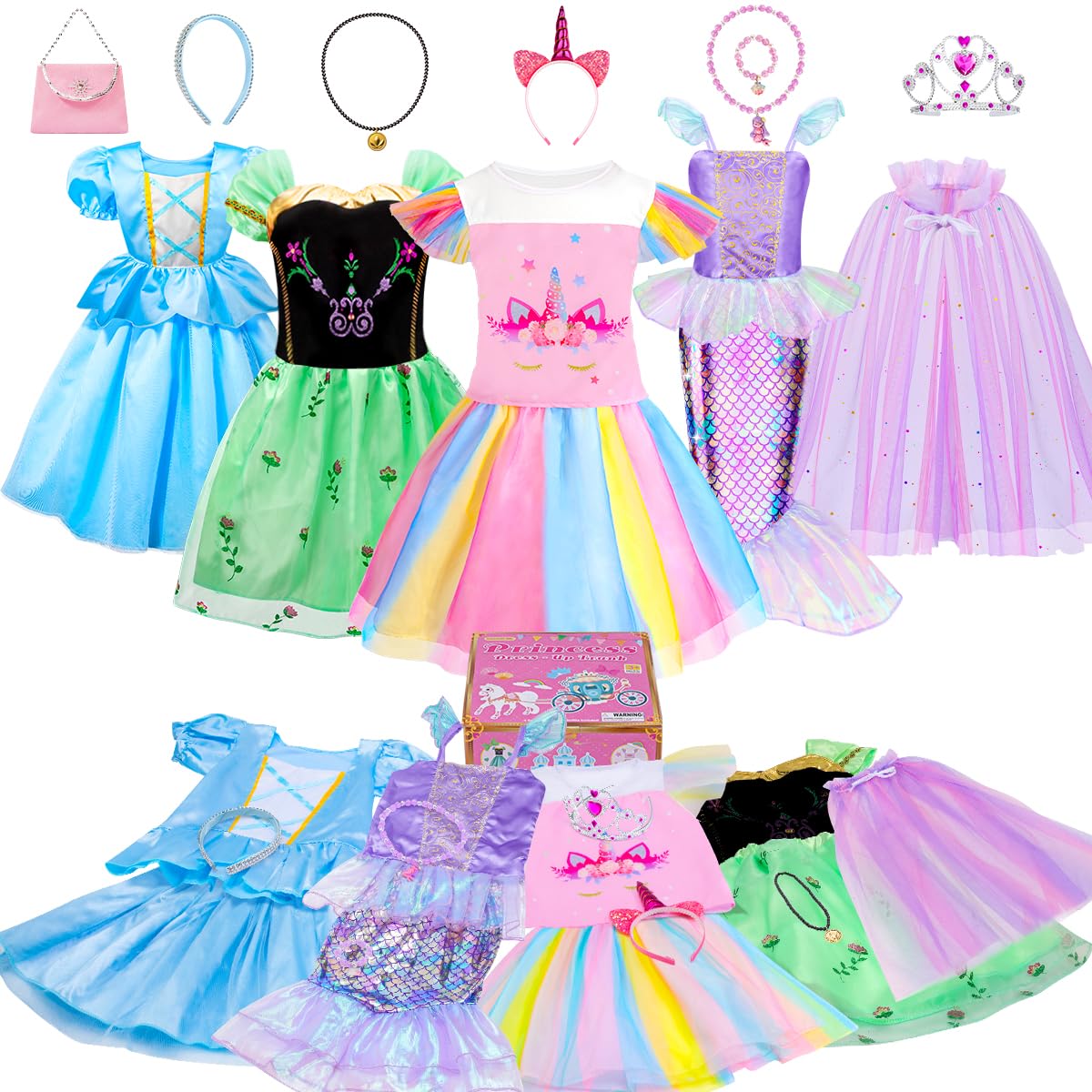 Meland Princess Dress Up Kit for Girls – Cape, Tops, Skirts & Accessories (Ages 3-8)