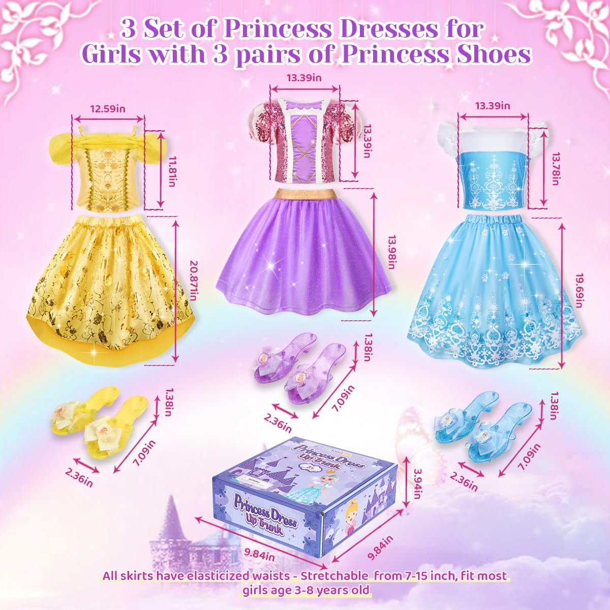 Meland Princess Dress Up Set for Girls 3-6 | Dress Up Trunk with Shoes & Accessories
