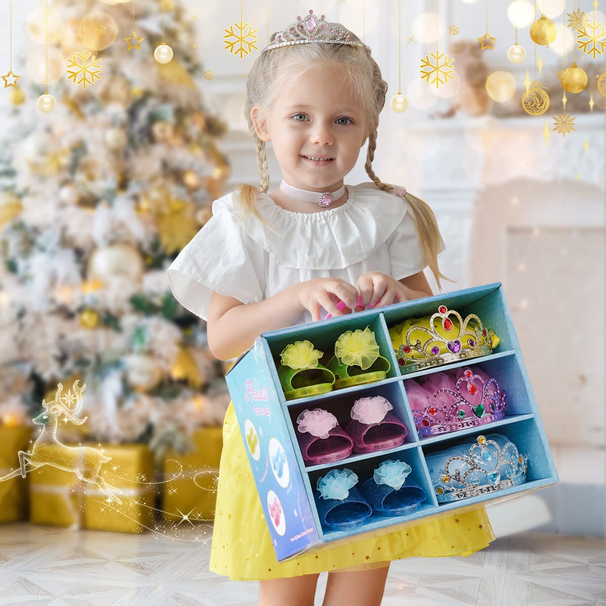 Meland Princess Dress Up Set for Girls (Ages 3–6) – 3 Skirts, 3 Shoes, LED Lights