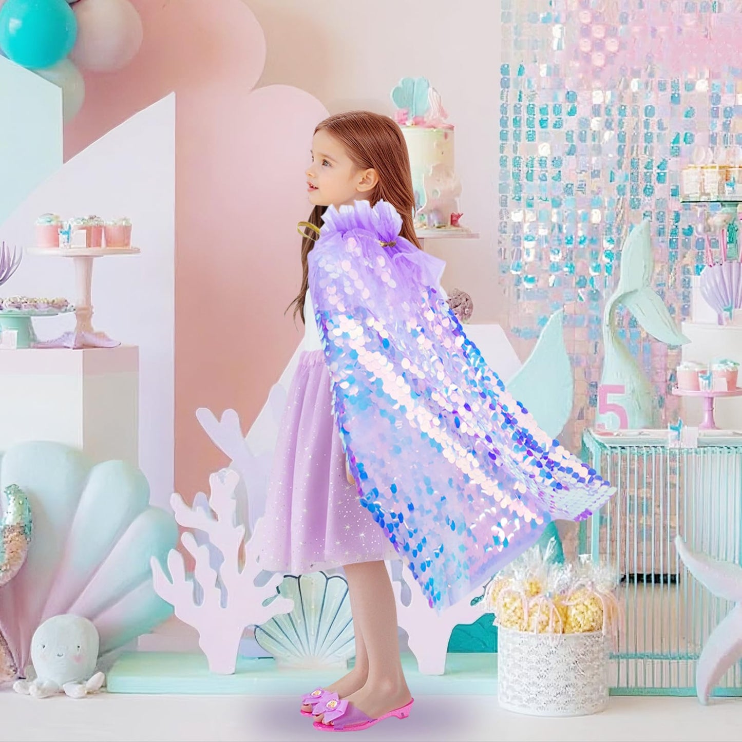 Meland Gift for Girls 3-8 | Mermaid Cape Dress-Up Set & Accessories