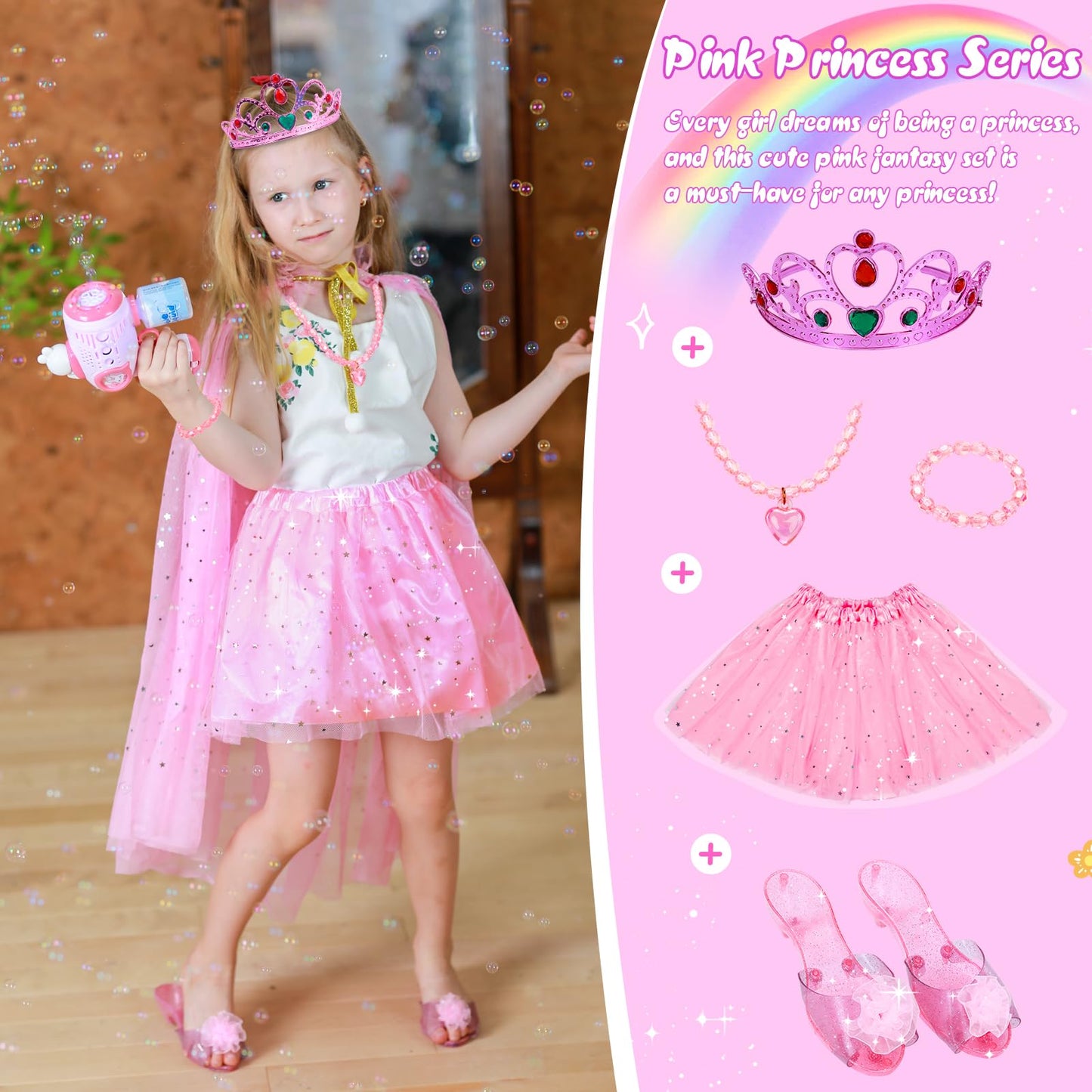 Meland Princess Dress Up Set for Girls (Ages 3–6) – 3 Skirts, 3 Shoes, LED Lights