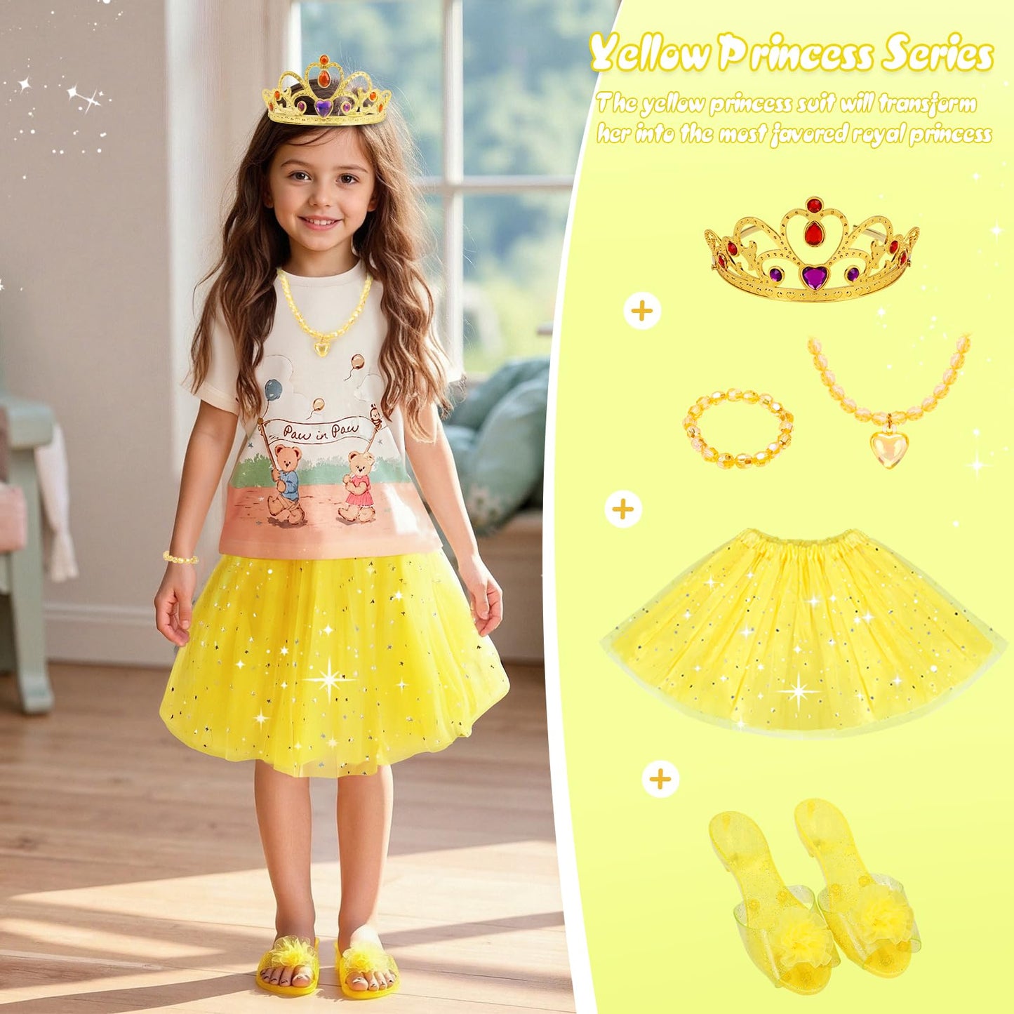 Meland Princess Dress Up Set for Girls (Ages 3–6) – 3 Skirts, 3 Shoes, LED Lights