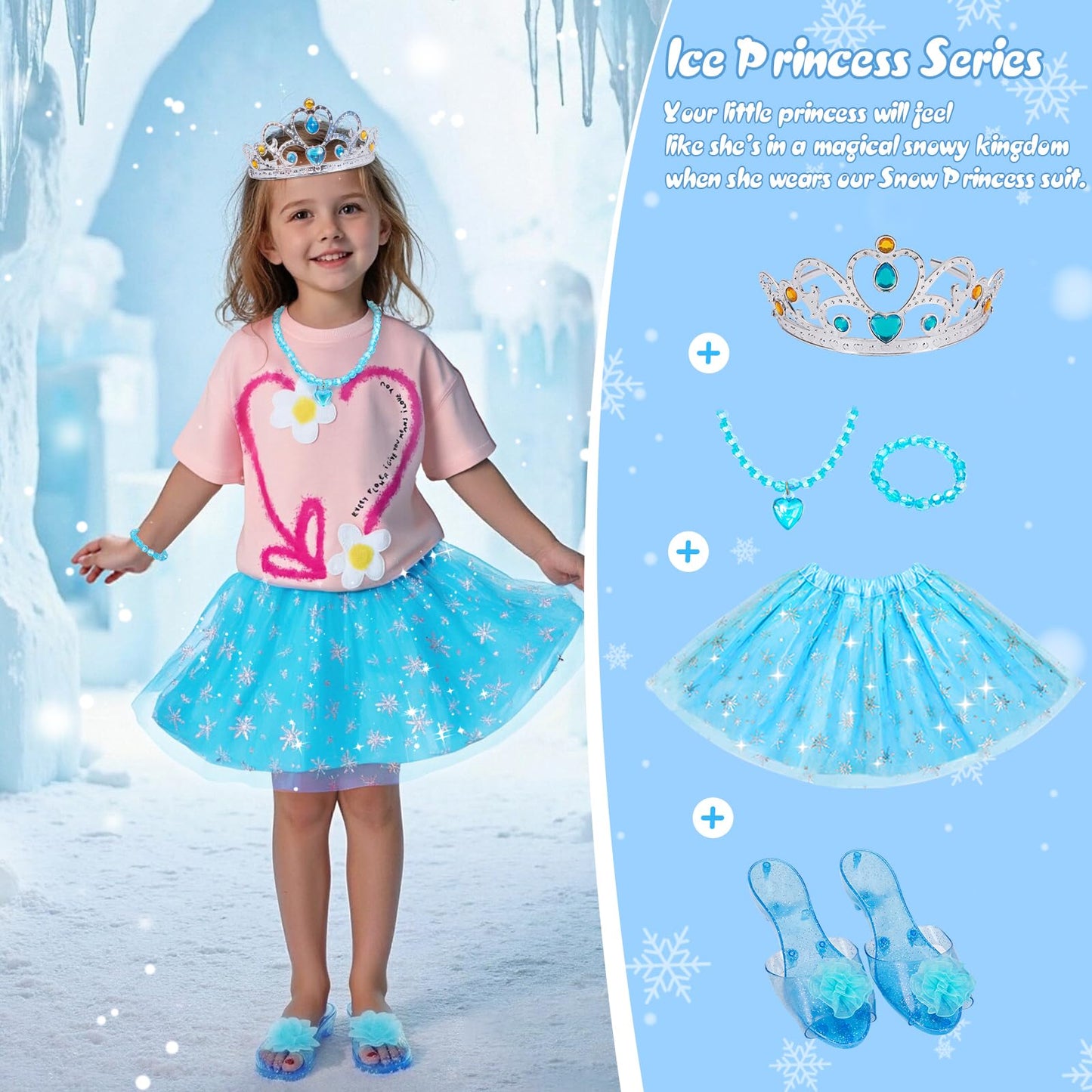 Meland Princess Dress Up Set for Girls (Ages 3–6) – 3 Skirts, 3 Shoes, LED Lights