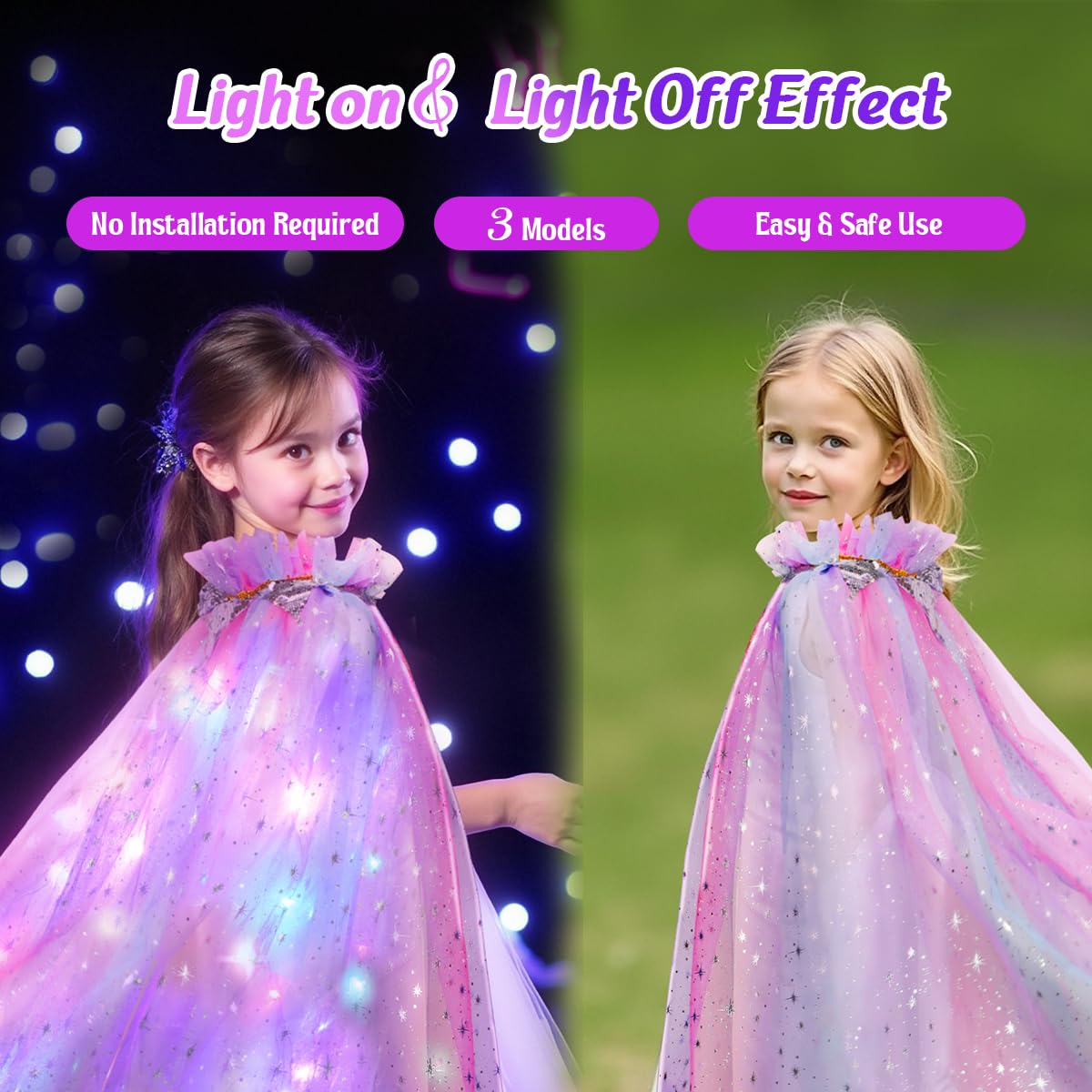 Meland Princess Dress Up Cape Set with Light Up Cape, Crown & Tutu | Girls Dress Up Toys 3-8