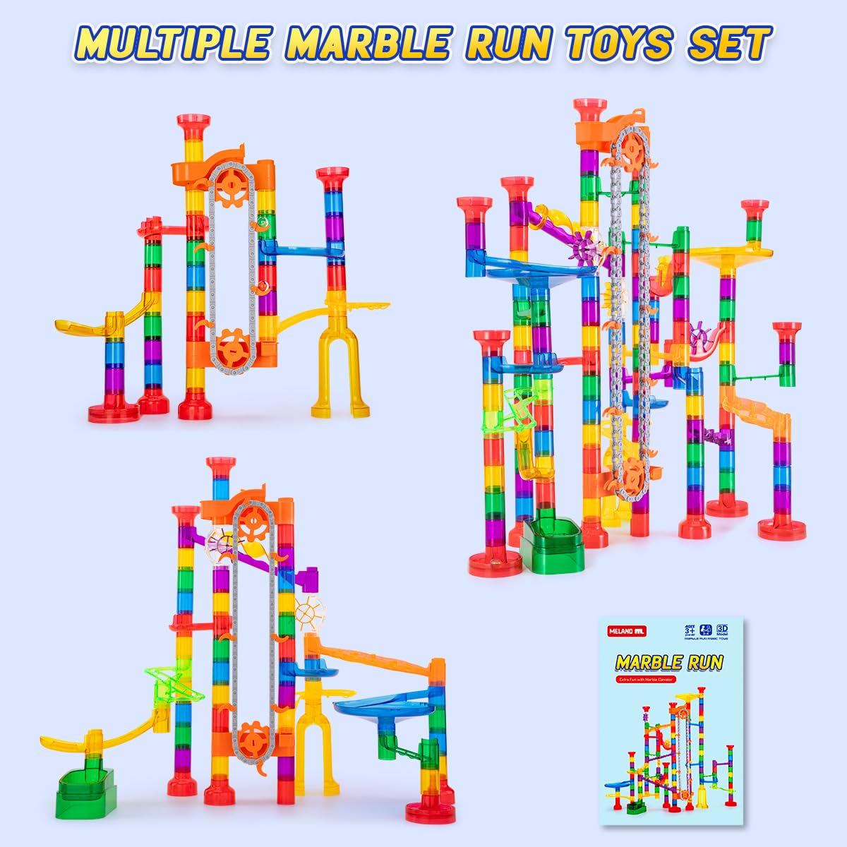 Meland 247Pcs Marble Run with Motorized Elevator – STEM Building Toy