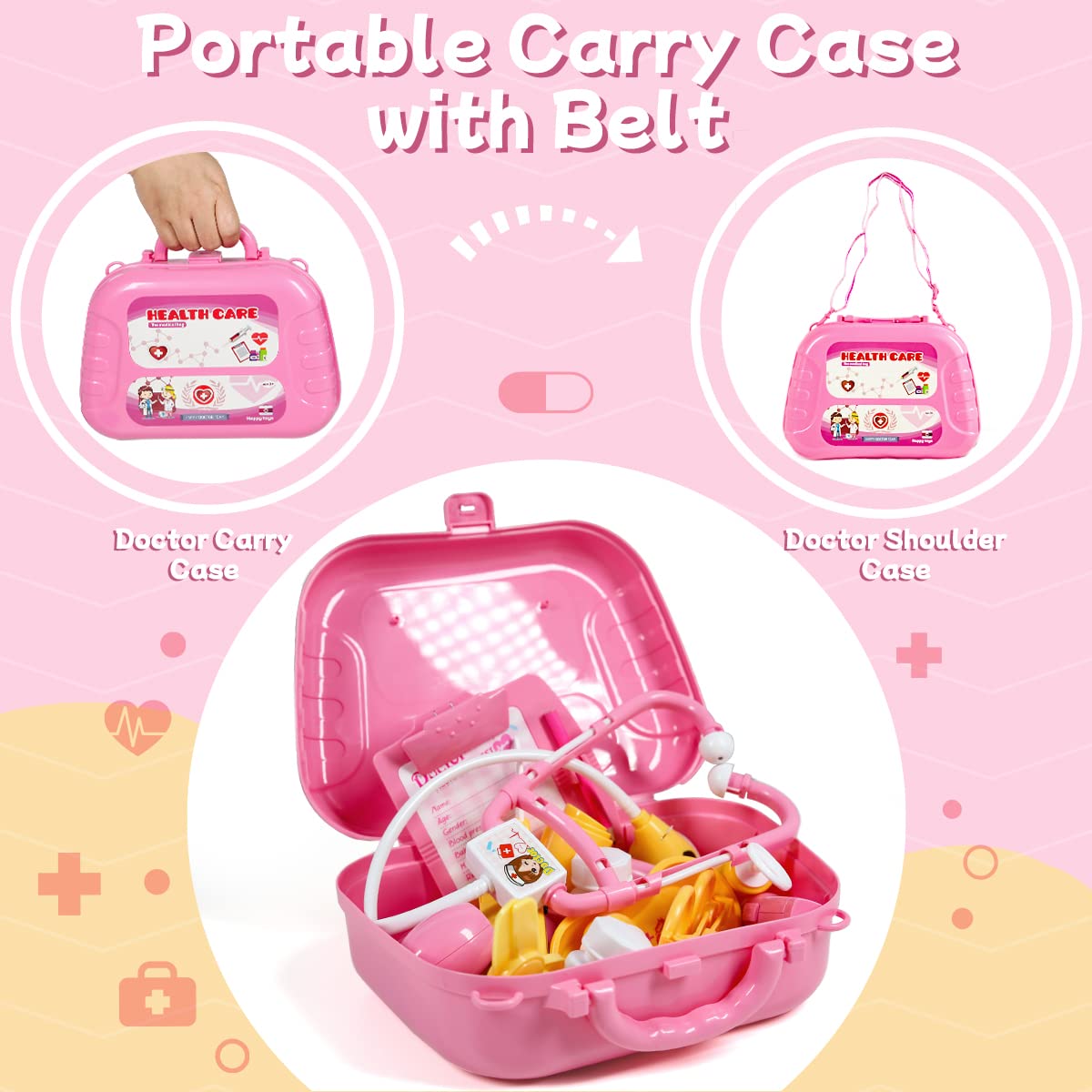 Meland Toy Doctor Kit for Girls | Pretend Play Doctor Set with Carrying Case, Stethoscope & Dress-Up Costume