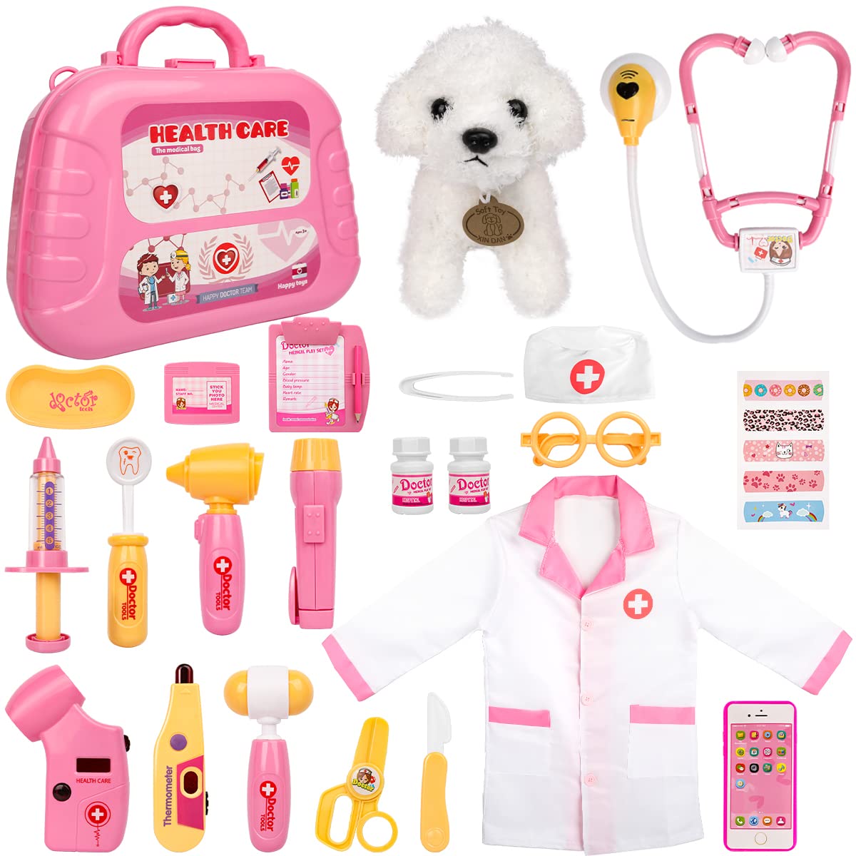 Meland Toy Doctor Kit for Girls | Pretend Play Doctor Set with Carrying Case, Stethoscope & Dress-Up Costume
