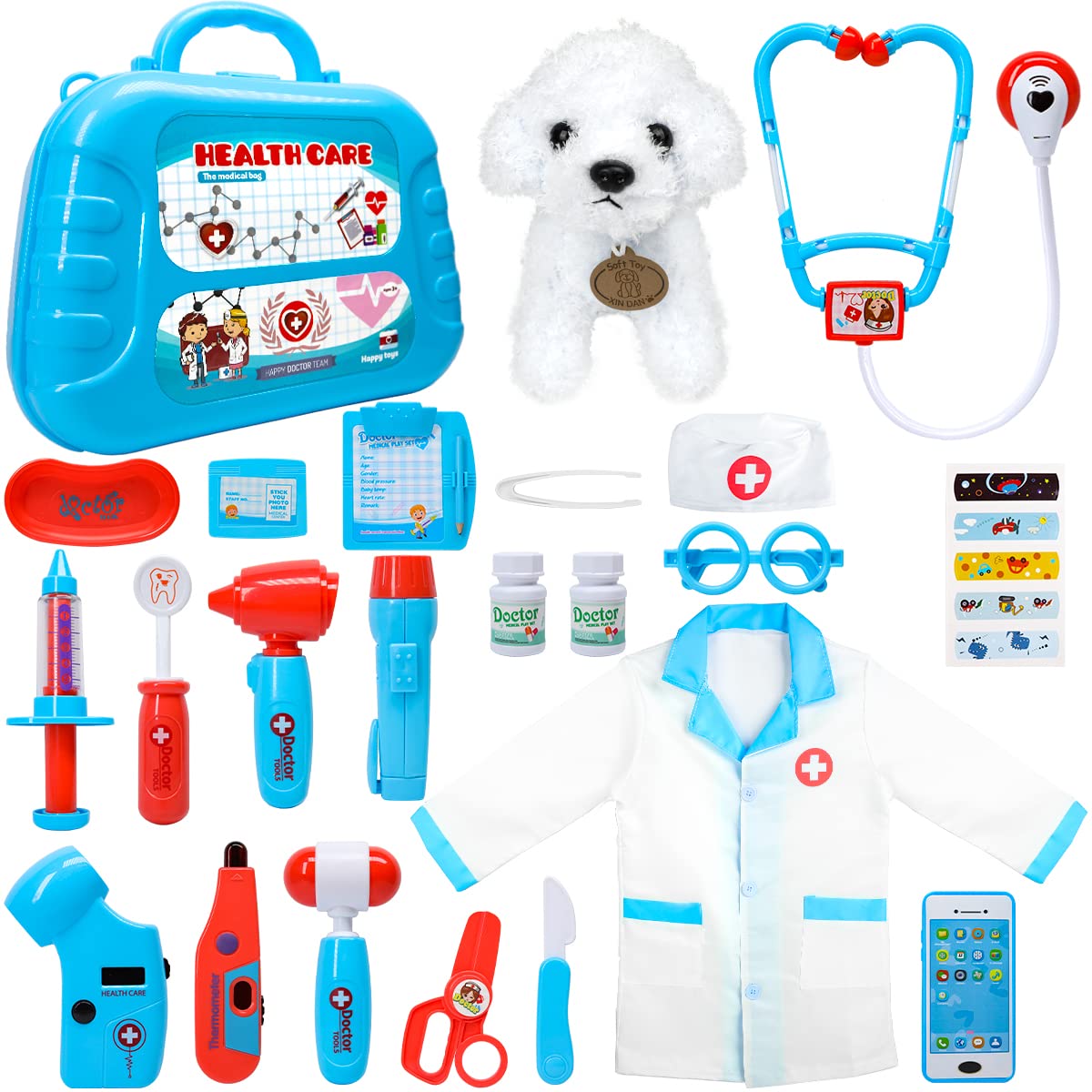 Meland Toy Doctor Kit for Kids - Pretend Play Set with Case, Stethoscope, Costume