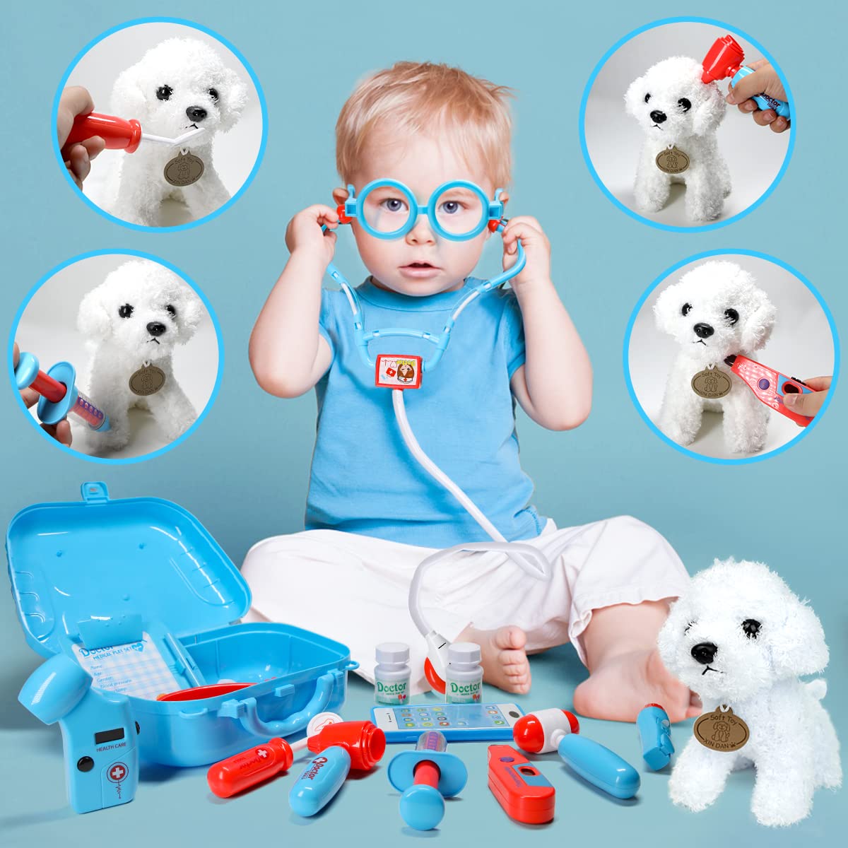 Meland Toy Doctor Kit for Kids - Pretend Play Set with Case, Stethoscope, Costume