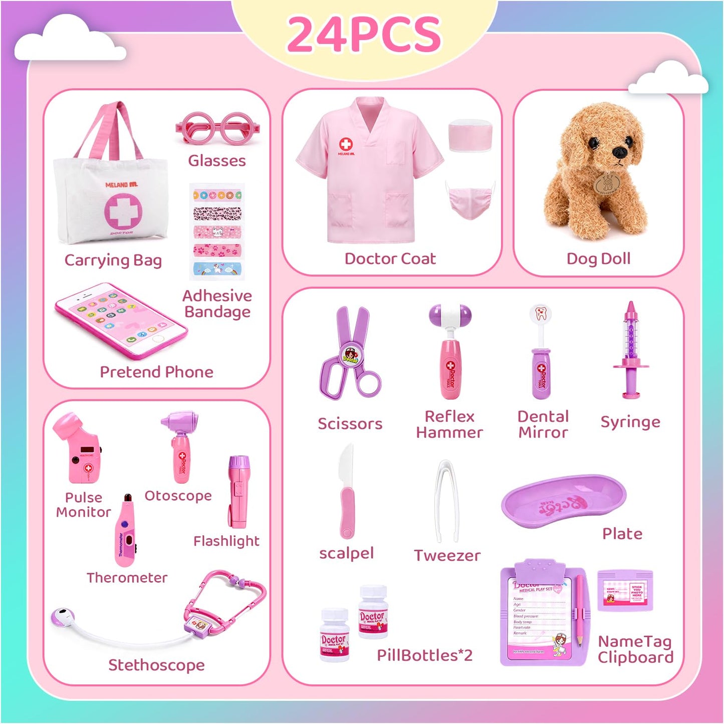 Meland Toy Doctor Kit for Girls – Pretend Play Medical Set with Stethoscope