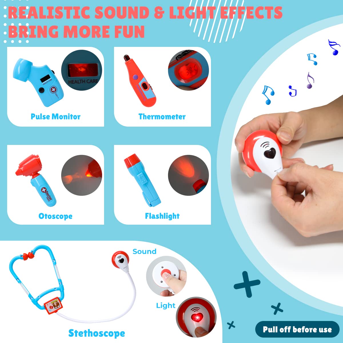 Meland Toy Doctor Kit for Kids - Pretend Play Set with Case, Stethoscope, Costume