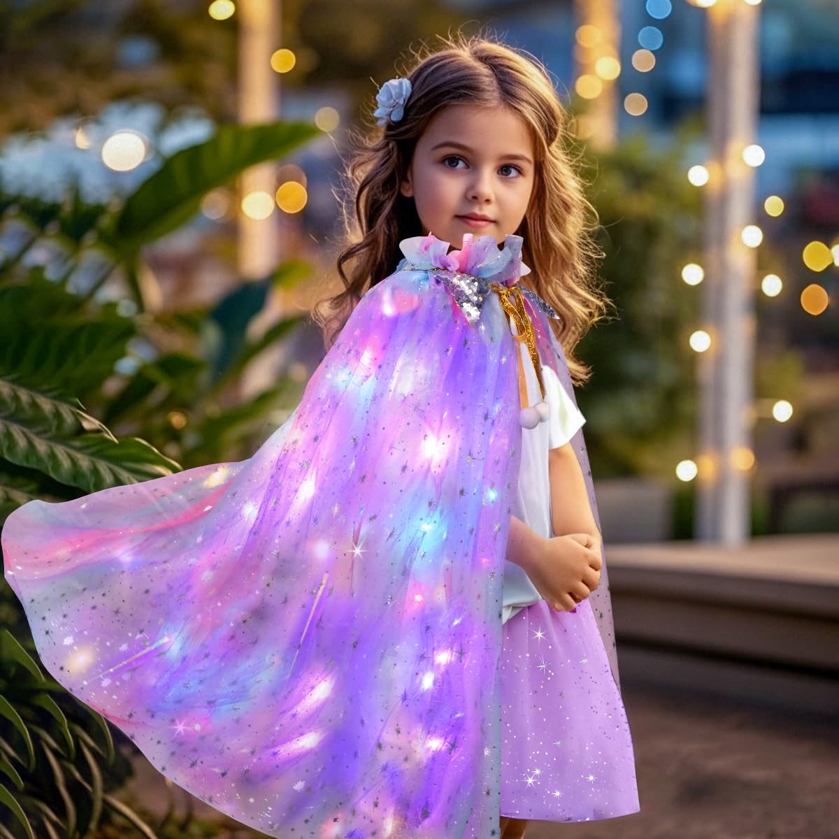 Meland Princess Dress Up Cape Set with Light Up Cape, Crown & Tutu | Girls Dress Up Toys 3-8