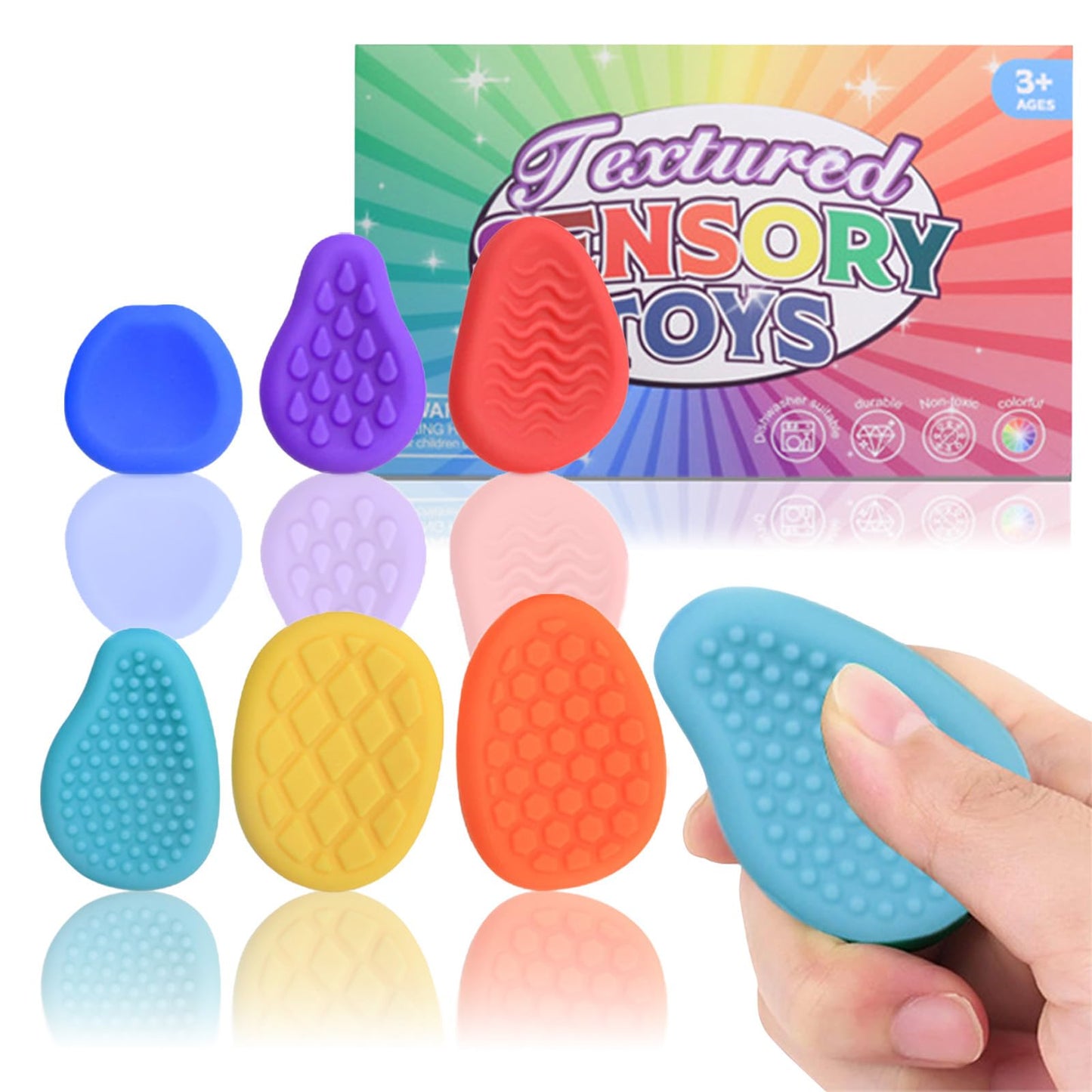Melearch Fidget Toys Sensory Stone Set — 6 Silicone Textured Worry Stones for Focus and Calm