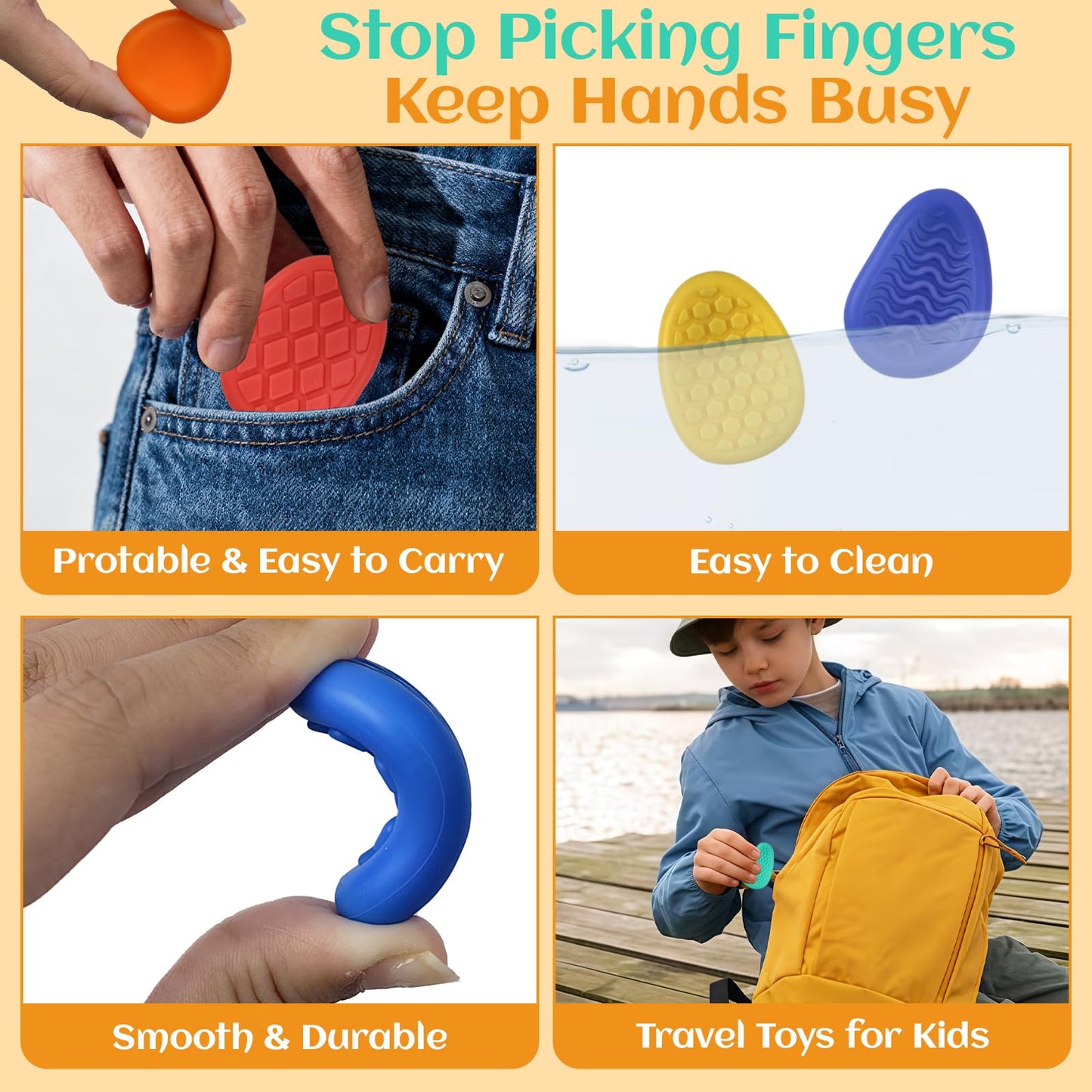 Melearch Fidget Toys Sensory Stone Set — 6 Silicone Textured Worry Stones for Focus and Calm