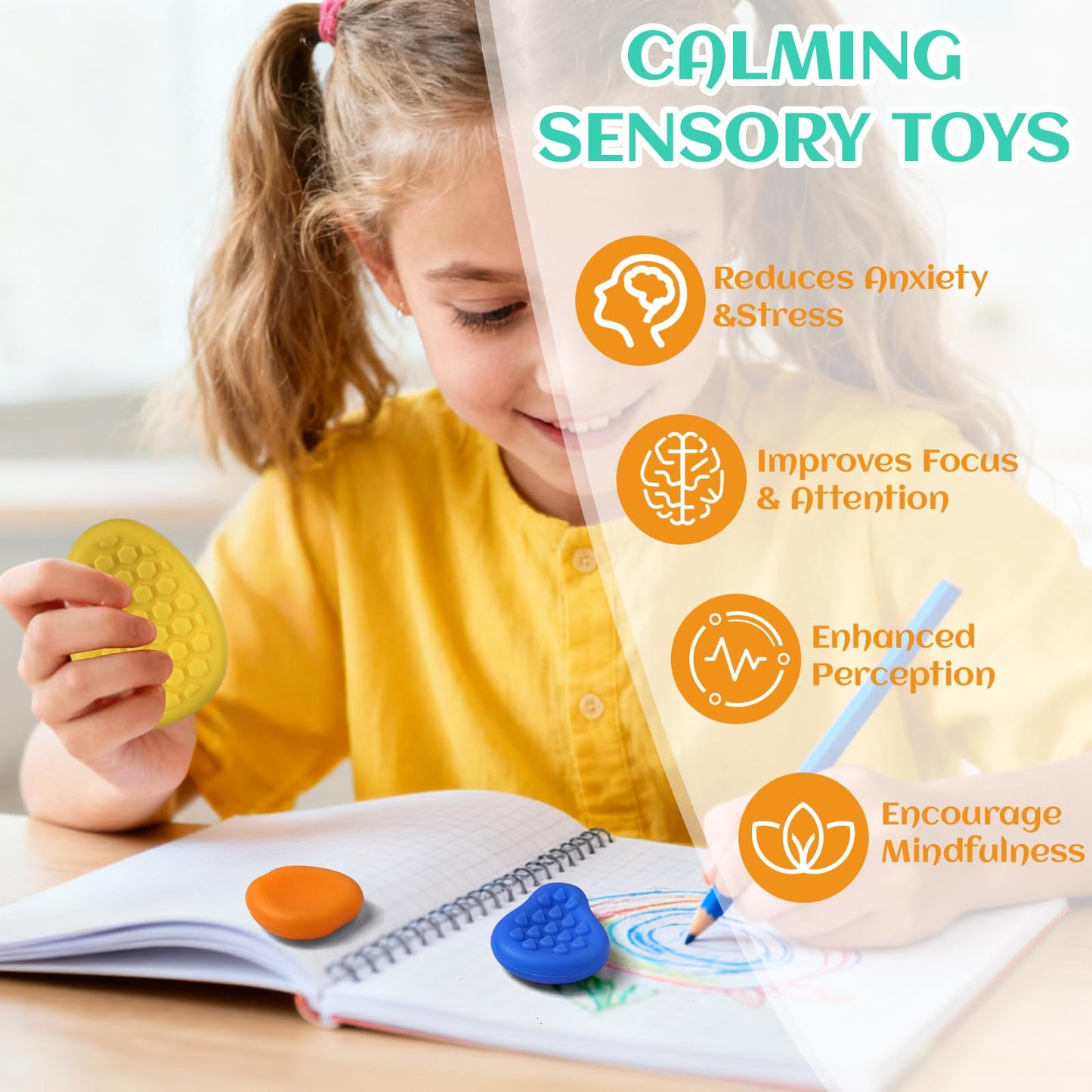 Melearch Fidget Toys Sensory Stone Set — 6 Silicone Textured Worry Stones for Focus and Calm