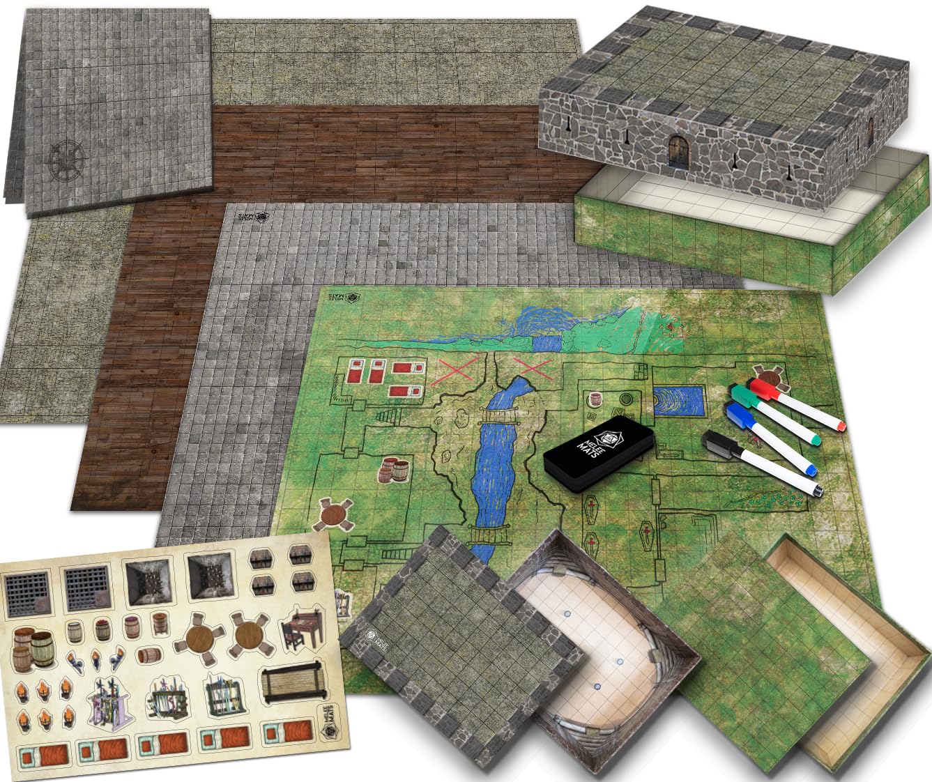 Melee Mats DND Map Starter Set — 22x26 Inches, Double-Sided Wet & Dry Erase Battle Grid for D&D