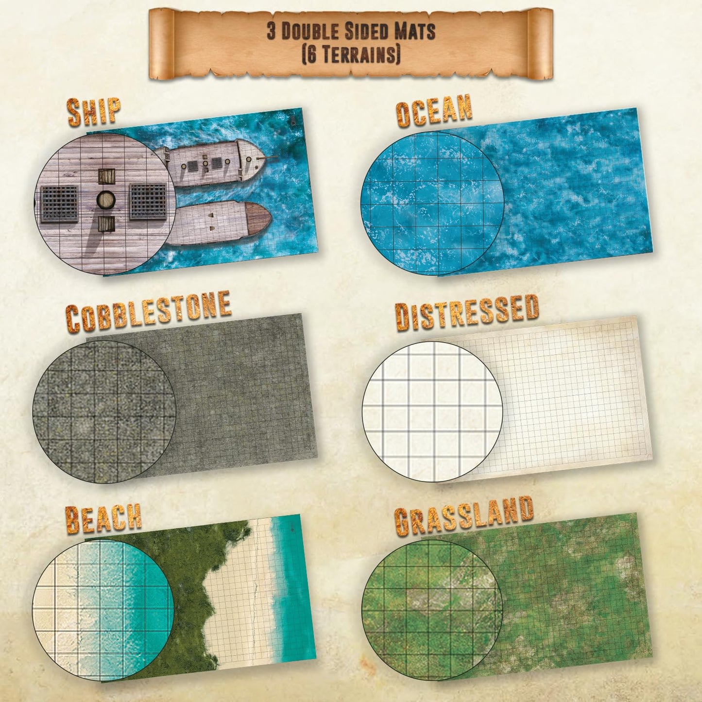 Melee Mats DND Map Starter Set – 3 Double-Sided 24x36 Battle Mats with Accessories