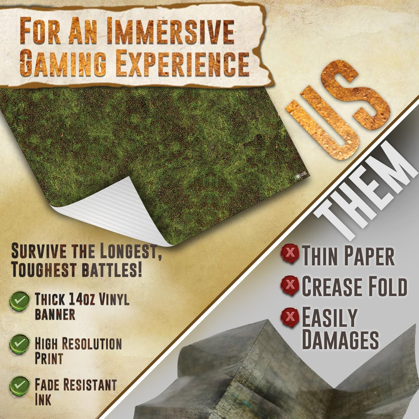 Melee Mats Wargaming Battle Mat 48x72 — Jungle Terrain for Warhammer 40K, D&D, and Tabletop Miniatures
