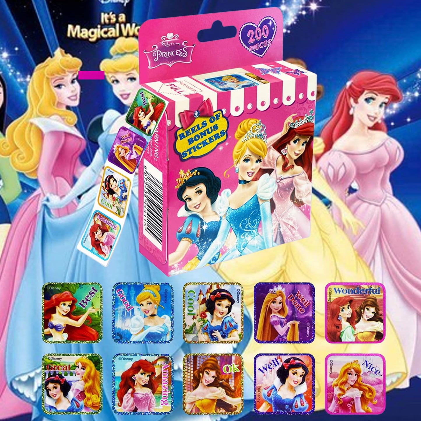 Melego 2 Pack Princess Stickers – 400 Self-Adhesive Labels, 20 Designs for Laptop, Water Bottle & Phone