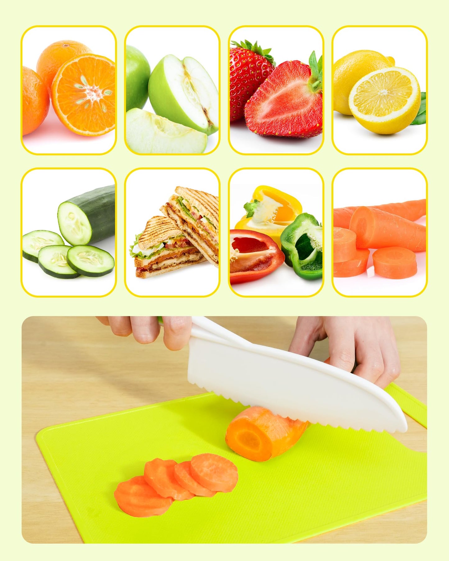 Melican Kids Knife Set – 5 Pcs Montessori Kitchen Tools for Toddlers, Real Cooking, BPA Free