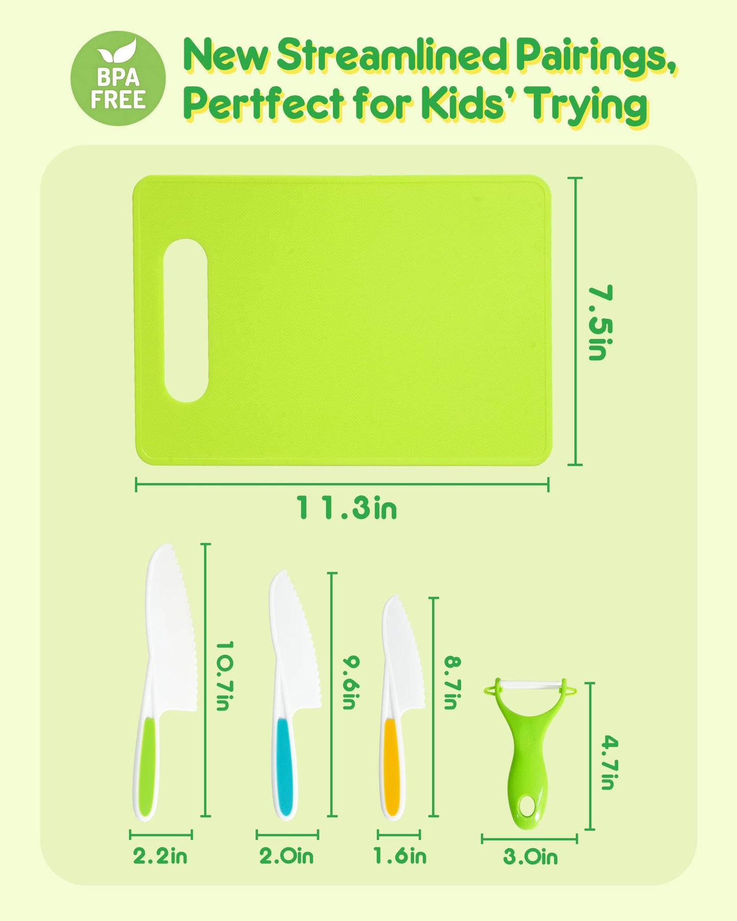 Melican Kids Knife Set – 5 Pcs Montessori Kitchen Tools for Toddlers, Real Cooking, BPA Free