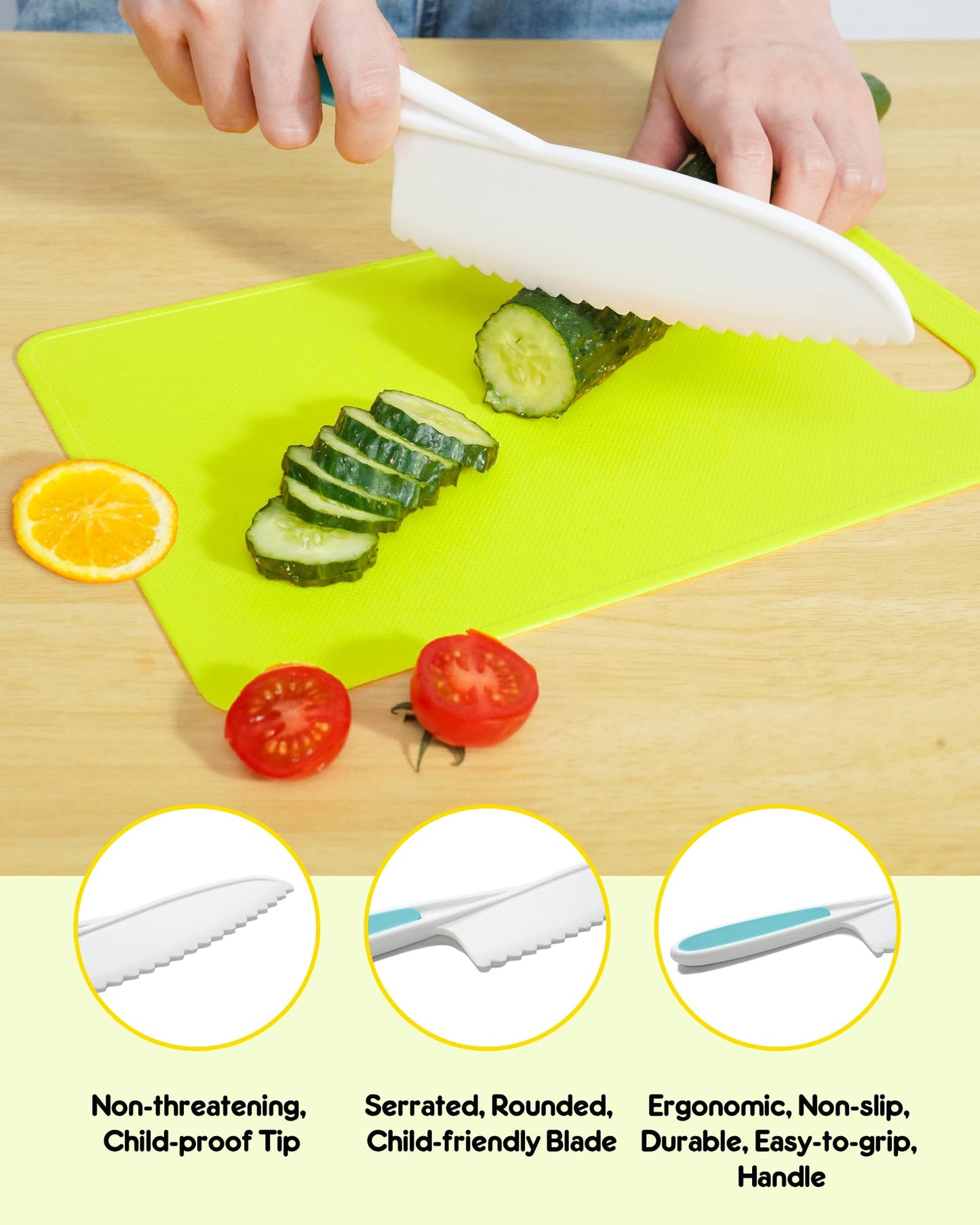 Melican Kids Knife Set – 5 Pcs Montessori Kitchen Tools for Toddlers, Real Cooking, BPA Free