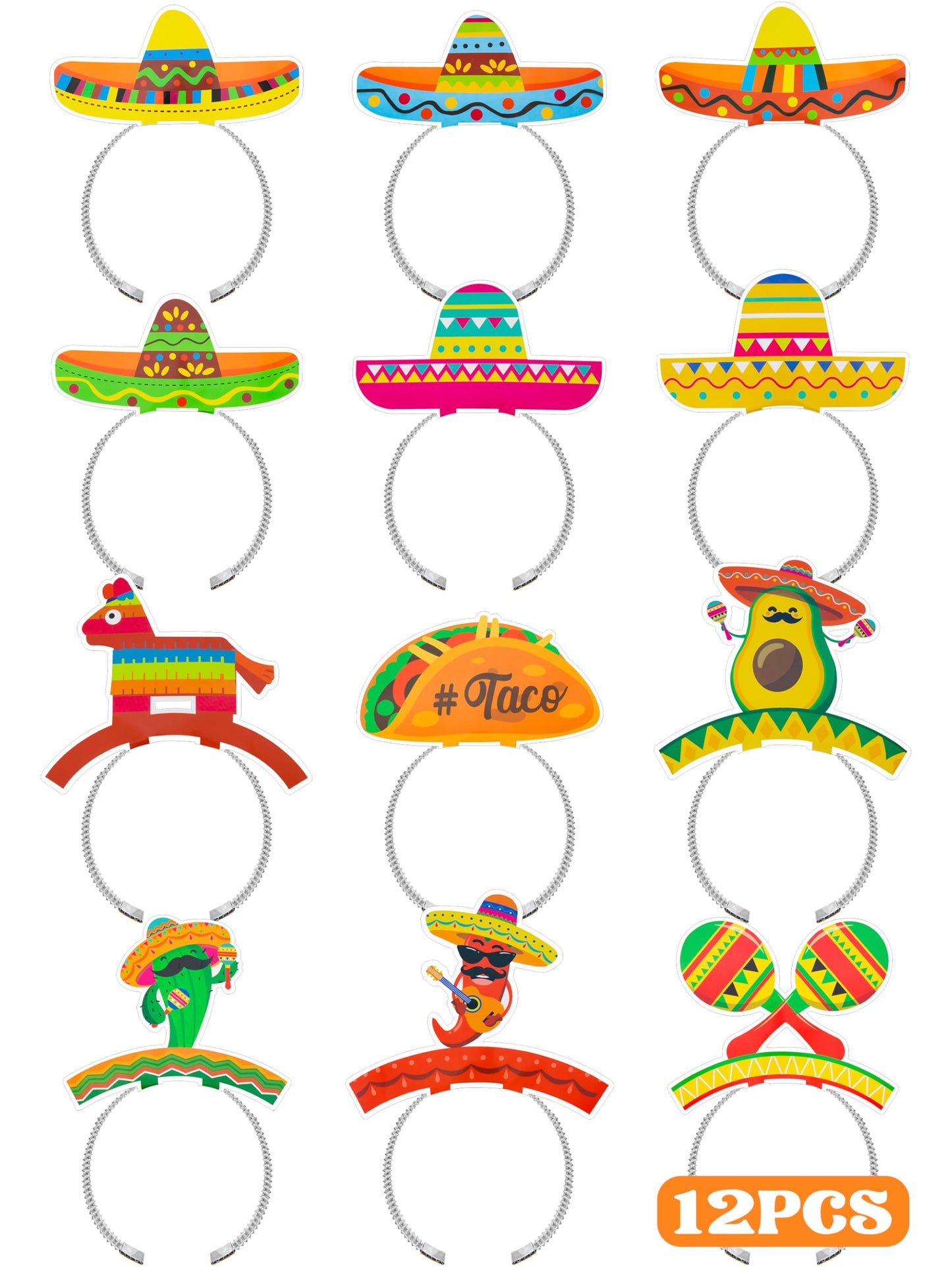 Melisheer 12-Pack Colorful Cardboard Sombrero Hats | Fiesta Headbands