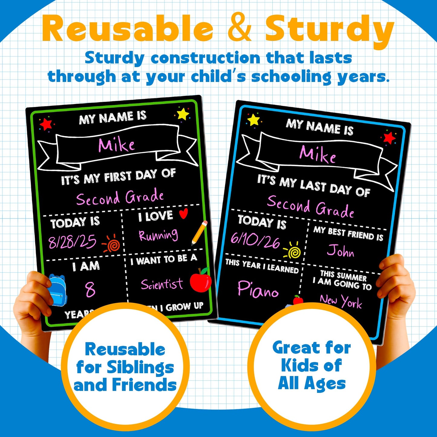 Melisheer First Day of School Chalkboard – Reusable 14x11 Dual-Sided Sign