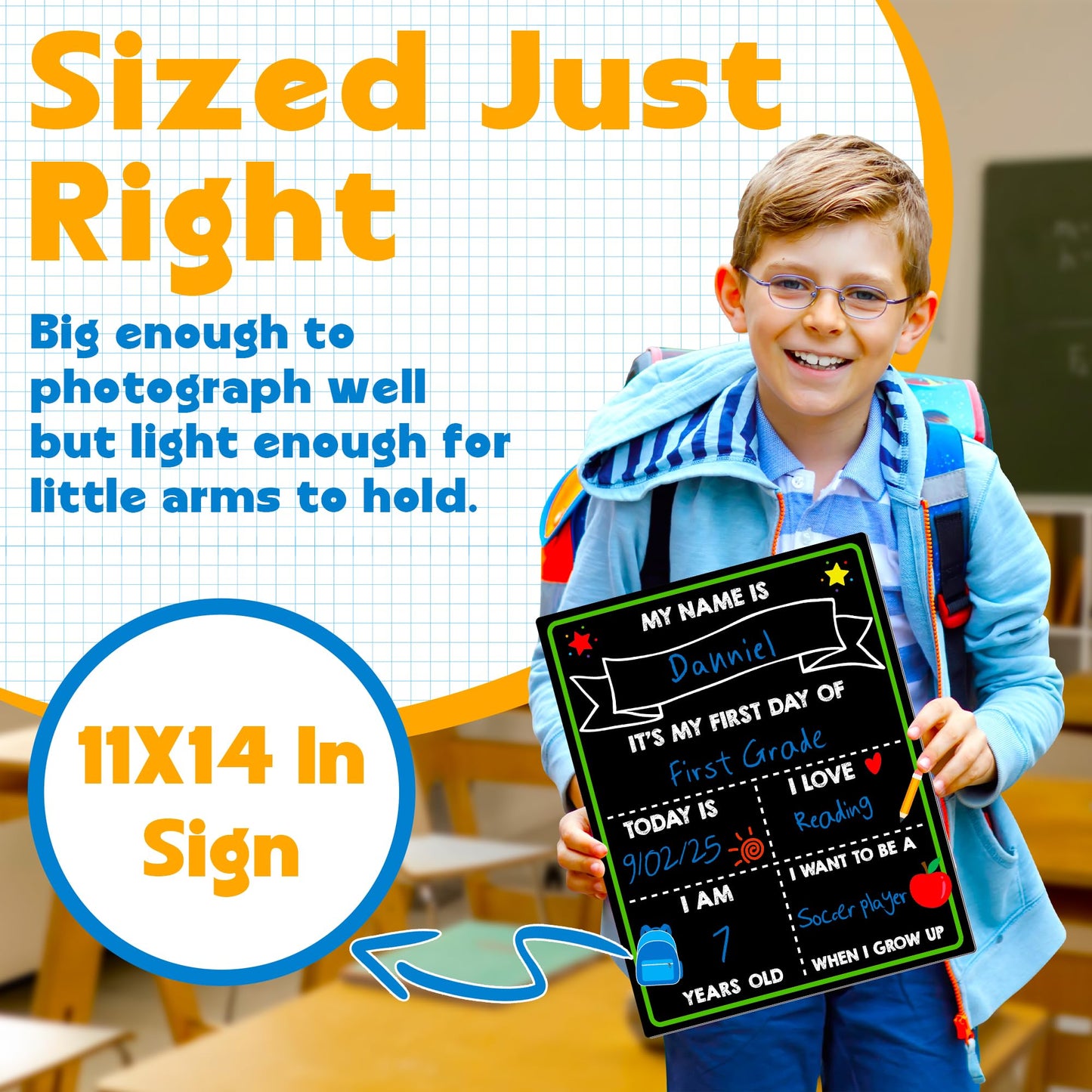 Melisheer First Day of School Chalkboard – Reusable 14x11 Dual-Sided Sign
