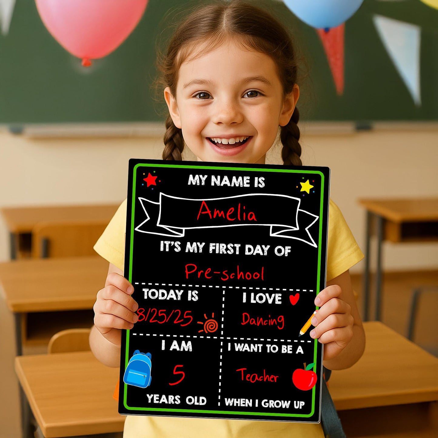 Melisheer First Day of School Chalkboard – Reusable 14x11 Dual-Sided Sign