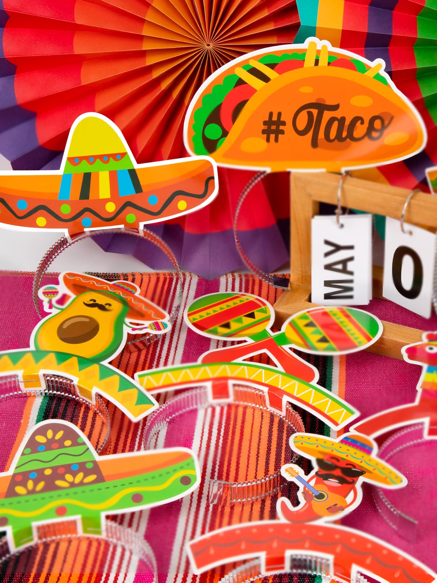 Melisheer 12-Pack Colorful Cardboard Sombrero Hats | Fiesta Headbands