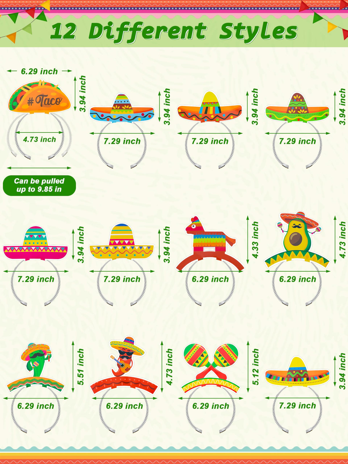 Melisheer 12-Pack Colorful Cardboard Sombrero Hats | Fiesta Headbands