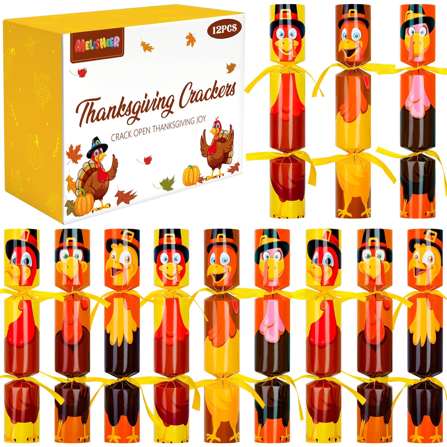 Melisheer 12 Pack Thanksgiving Crackers – Turkey Design No-Snap Party Favors