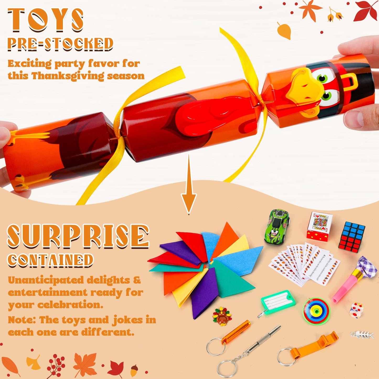 Melisheer 12 Pack Thanksgiving Crackers – Turkey Design No-Snap Party Favors