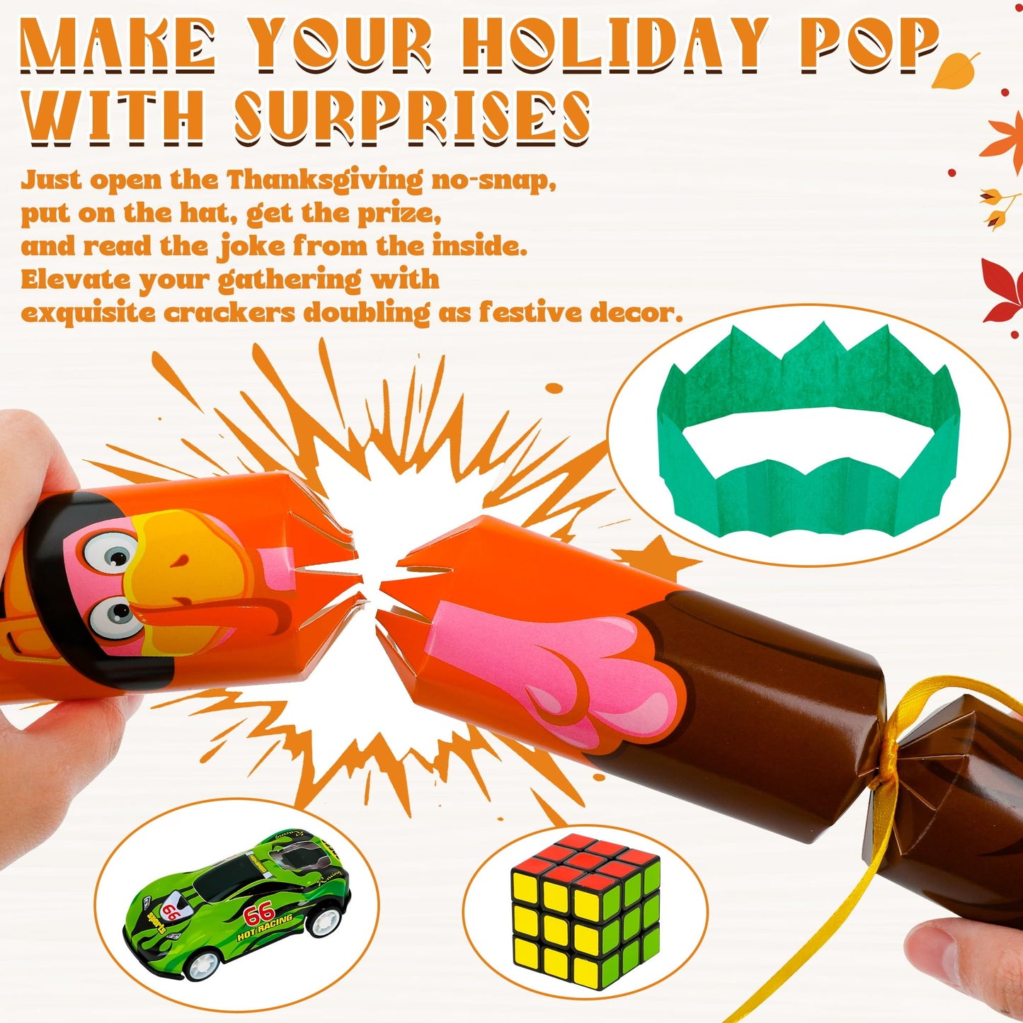Melisheer 12 Pack Thanksgiving Crackers – Turkey Design No-Snap Party Favors