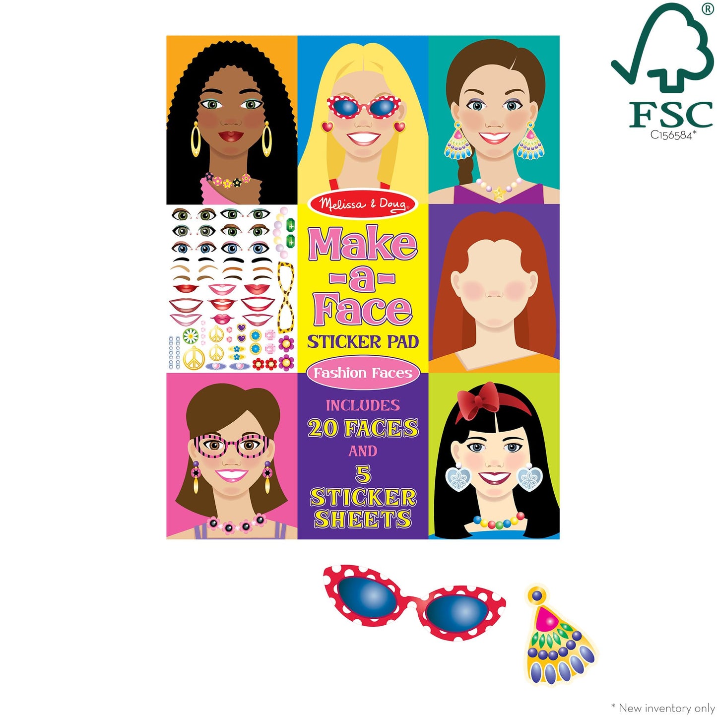 Melissa & Doug Make-a-Face Sticker Pad – Fashion Faces, 20 Faces, 5 Sticker Sheets – FSC Certified