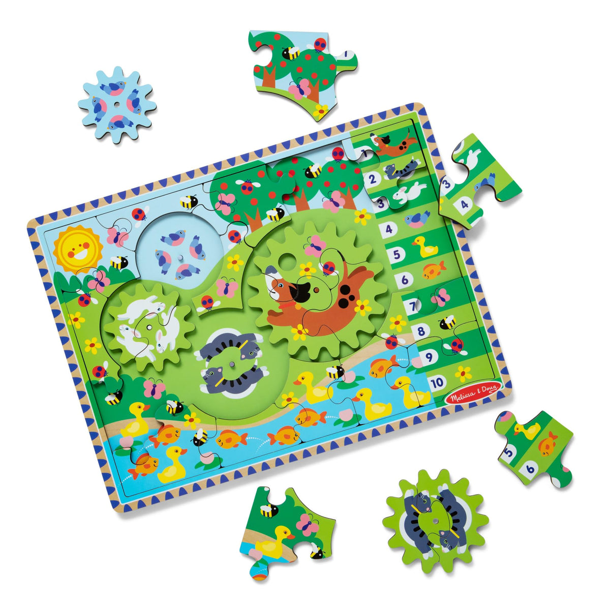Melissa & Doug Wooden Animal Chase Gear Puzzle — 24-Piece Spinning Jigsaw for Ages 3+
