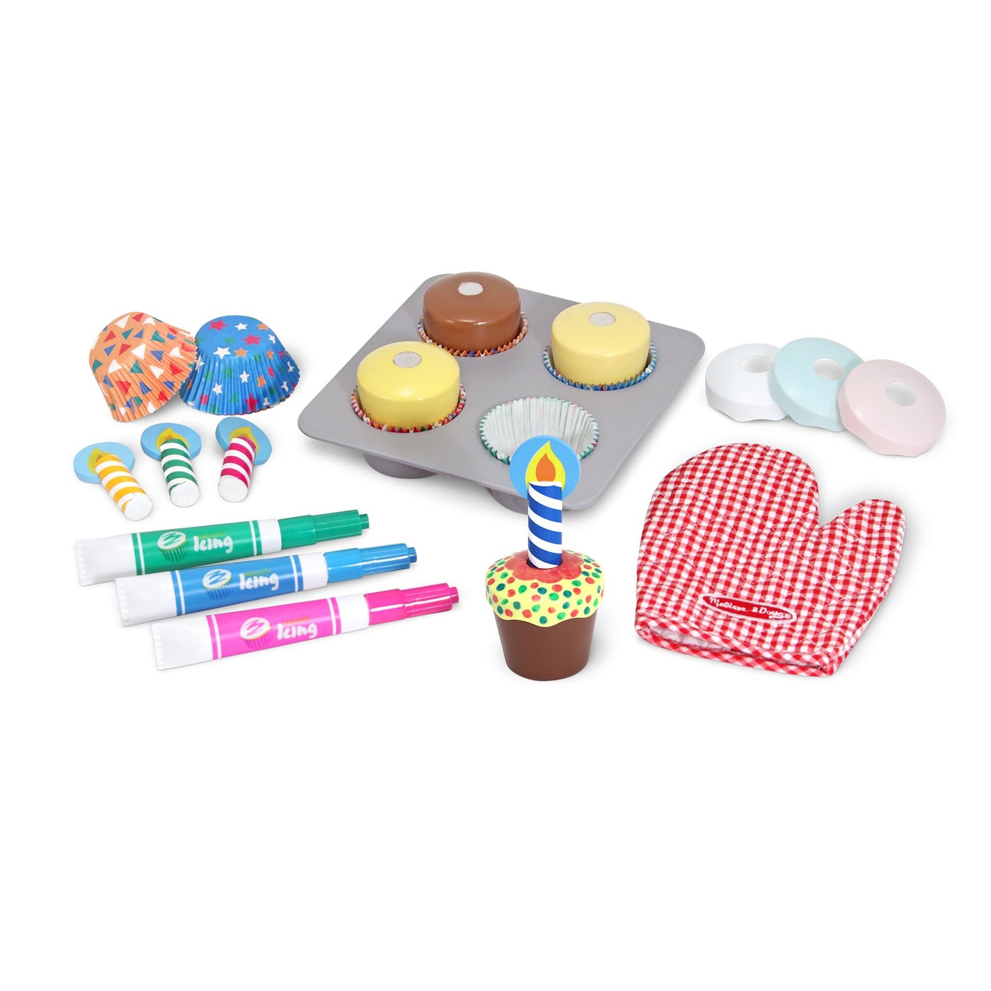 Melissa & Doug Bake & Decorate Cupcakes Kit – Wooden Cupcake Set with Toppings