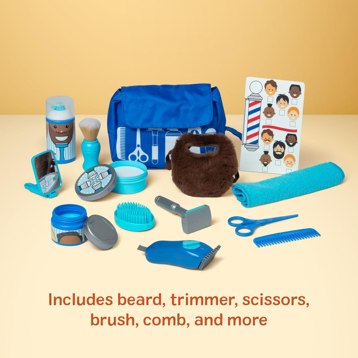 Melissa & Doug Barber Shop Pretend Play Set – 16-Piece Shaving Toys & Wearable Beard for Kids 3+