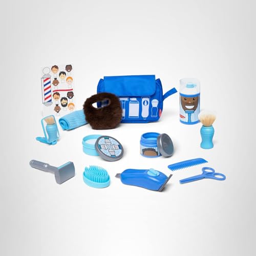 Melissa & Doug Barber Shop Pretend Play Set – 16-Piece Shaving Toys & Wearable Beard for Kids 3+