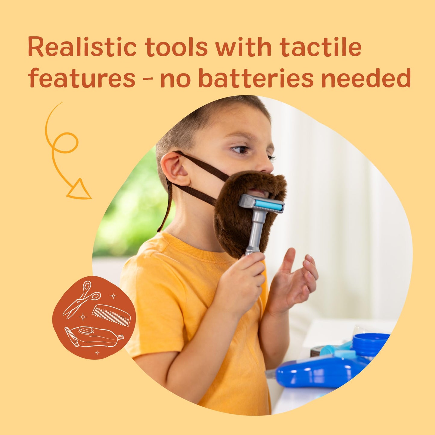 Melissa & Doug Barber Shop Pretend Play Set – 16-Piece Shaving Toys & Wearable Beard for Kids 3+
