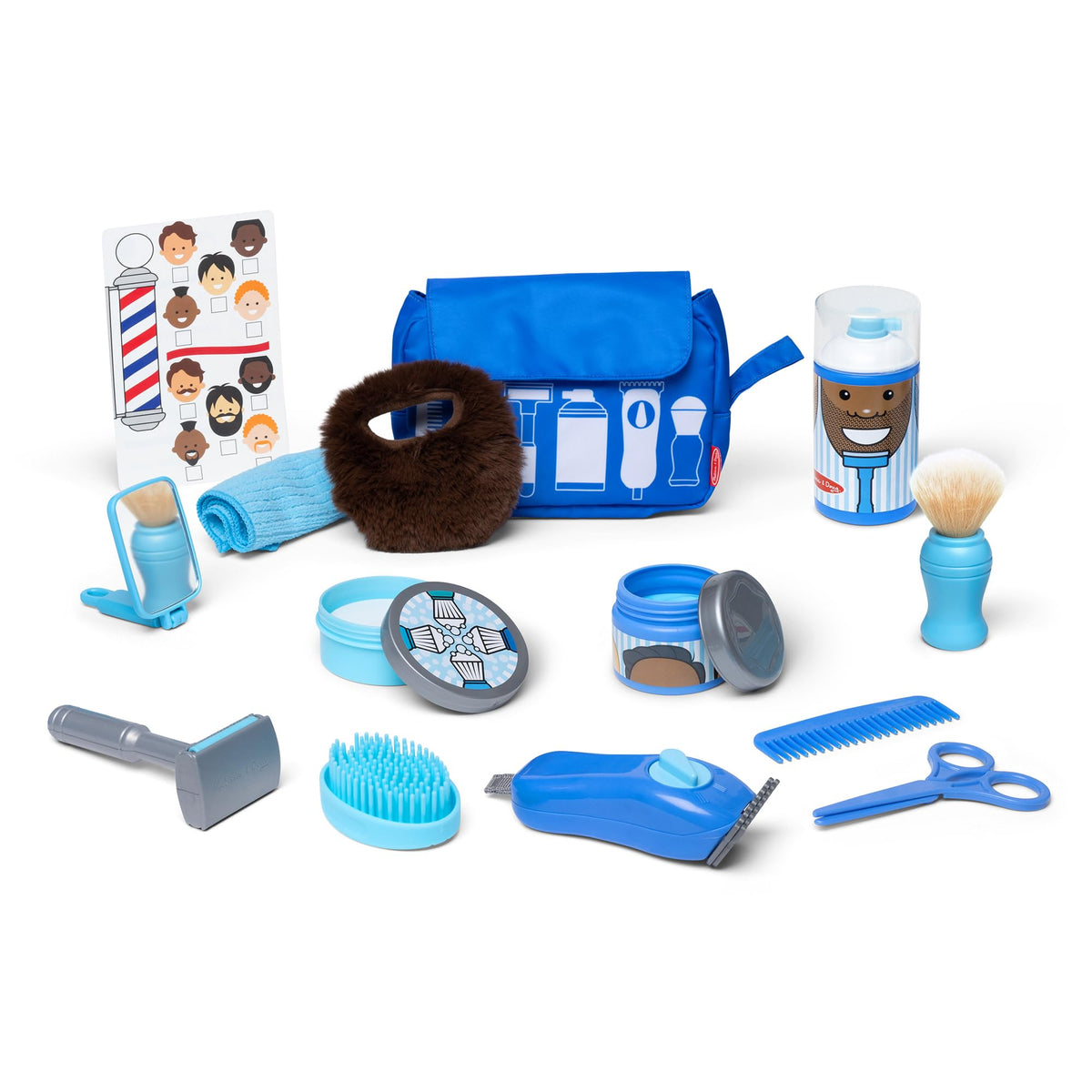 Melissa & Doug Barber Shop Pretend Play Set – 16-Piece Shaving Toys & Wearable Beard for Kids 3+